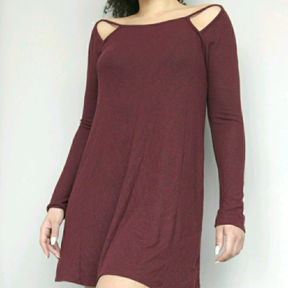 Alya Women's Modest Super Soft  Burgundy  Boho Dress Medium